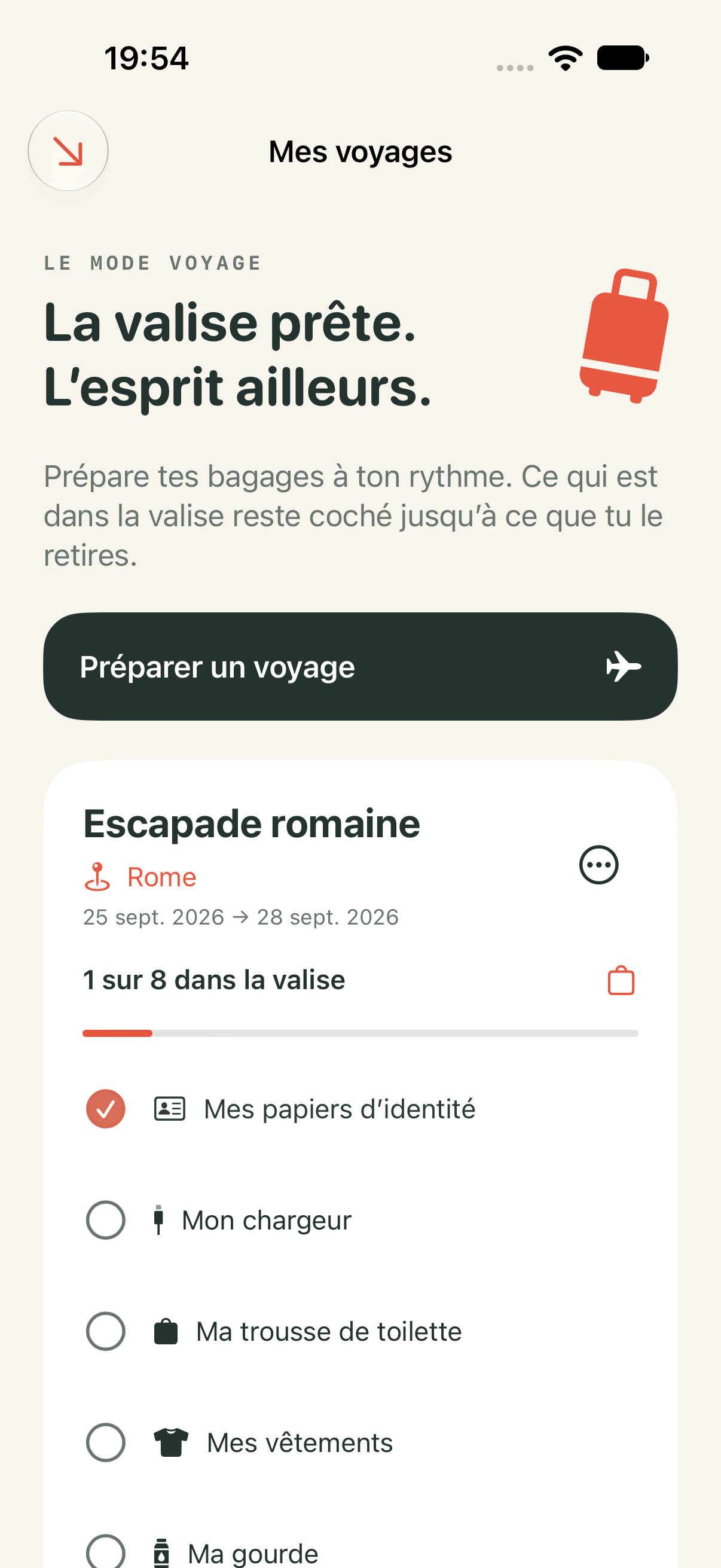 Les listes de bagages de Bébête pour préparer un voyage.